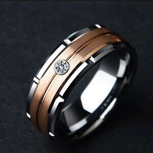 Double groove steel men's ring